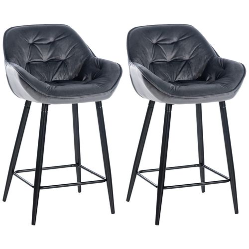 Lot De 2 Tabourets De Bar Avec Accoudoirs Velours Gris Fonc