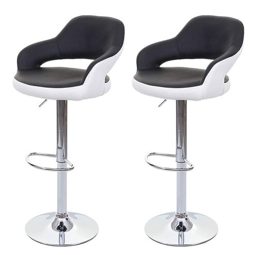 Lot De 2 Tabourets De Bar Avec Dossier Synthtique Noir Et Blanc Rotatif Et Rglable Tdb04041