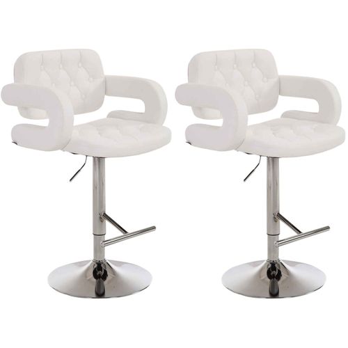 Lot De 2 Tabourets De Bar Capitonn En Synthtique Blanc Accoudoirs Repose-Pieds Design Moderne Tdb10498