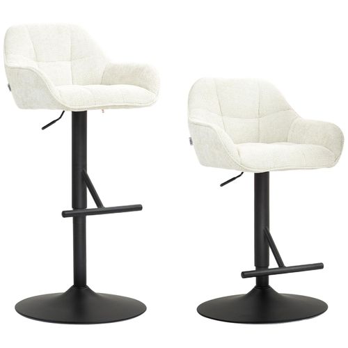 Lot De 2 Tabourets De Bar Design Effet Capitonn - Rglable, Pivotant - Acier Noir Mat Tissu Effet Lin Crme
