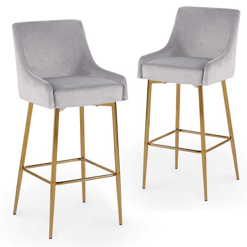 Lot De 2 Tabourets De Bar Design En Velours Gris Lalya