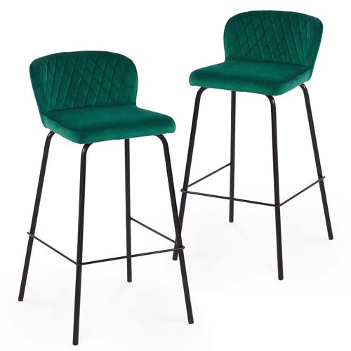 Lot De 2 Tabourets De Bar Design En Velours Vert Bosco