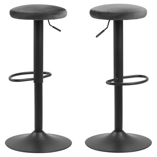 Lot De 2 Tabourets De Bar Finch Avec Repose Pieds Et Hauteur Rglable En Tissu Et Mtal - Gris Et Noir
