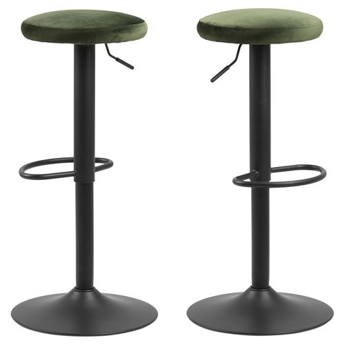 Lot De 2 Tabourets De Bar Finch Avec Repose Pieds Et Hauteur Rglable En Tissu Et Mtal - Vert Et Noir