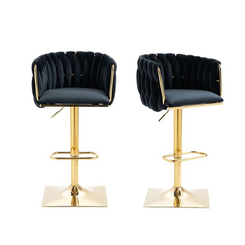 Lot De 2 Tabourets De Bar Rtro Noir Avec Dossier Et Repose-Pieds