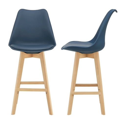 Lot De 2 Tabourets De Bar Sige Avec Dossier Et Repose-Pied Rembourr Similicuir Htre 105 Cm Bleu 03_000