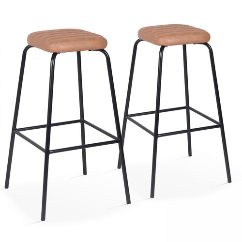 Lot De 2 Tabourets Hauts En Textile Enduit Marron Clair