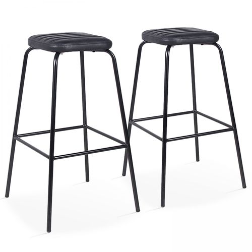 Lot De 2 Tabourets Hauts En Textile Enduit Noir