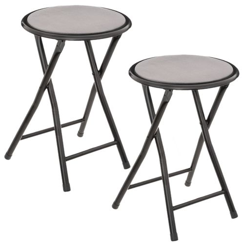 Lot De 2 Tabourets Pliants Avec Effet Velours - Gris