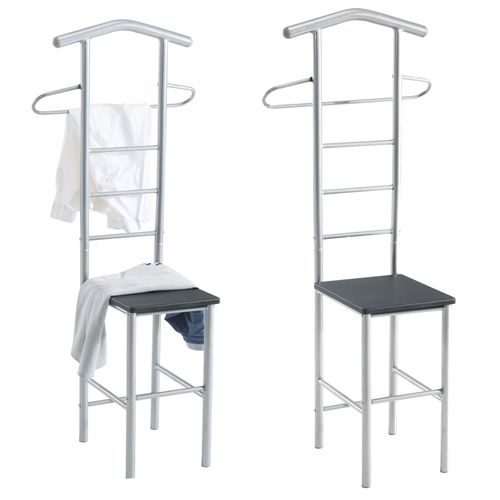 Lot De 2 Valets De Chambre Jivo Chevalets De Nuit Portants Pour Vtements, Structure En Mtal Argent Avec Tablette En Mdf Noir Mat
