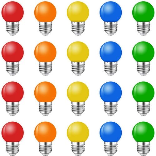 Lot De 20 Ampoules Couleur E27,G45 Led 1w,Ampoule Couleur E27 Extrieur,Pour Guirlande Lumineuse Dcoration De Nol De Fte,Rouge Vert Bleu Orange Jaune[Amp749259]