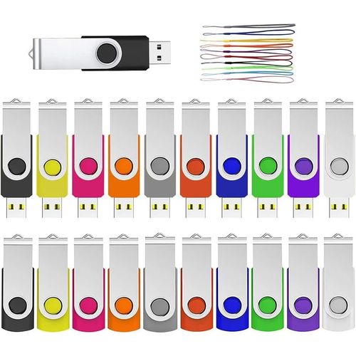 Lot de 20 Cl USB 512 Mo Clef USB 512Mo Rotation Pendrive USB 2.0 Mmoire Stick Disque avec 20 Cordes (10 Couleurs,512MB*20PCS)