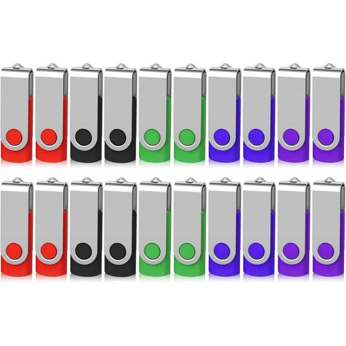 Lot De 20 Cl Usb 8 Go Pivotant Stockage Carte Mmoire Flash Drive Cls Usb 2.0 Stockage Et Transfert De Donnes Numriques(Vert/Rouge/Noir/Bleu/Violet) (8Gb*20Pcs)