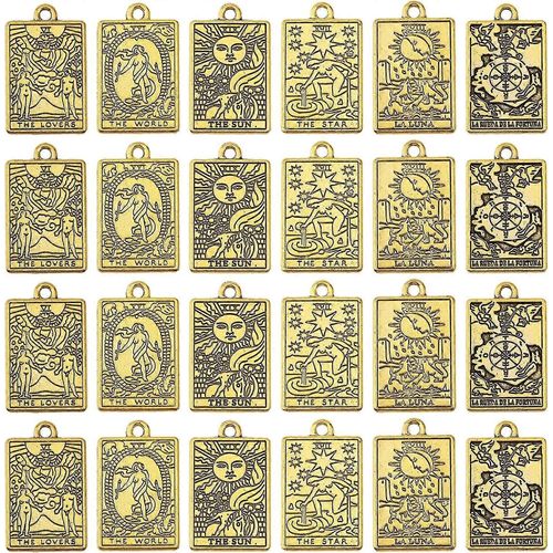 Lot De 24 Breloques Rectangulaires En Alliage De Zinc Reprsentant Des Cartes De Tarot
