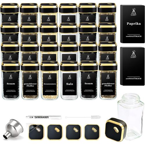 Lot De 24 Pots  pices Dors De 120 Ml, Rotatifs  360 , Carrs, Trois Calibres, Rglables Librement, Avec tiquettes  pices, Organiseur D'pices De Cuisine