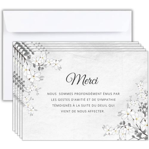 Lot De 25 Cartes + 25 Enveloppe Blanches - Cartes Remerciement Deuil - Condolances Dcs Obsques Ou Enterrement - Papier Mat De Qualit Format Carte Postale (14,8 X 10,5 Cm) - Design Sobre & lgant