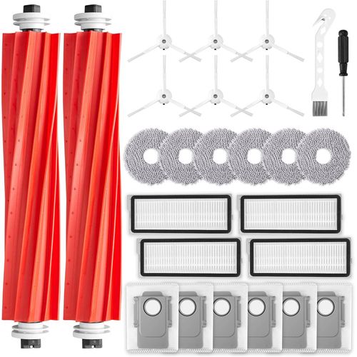 Lot De 26 Accessoires Pour Robot Aspirateur Roborock Qrevo S/Qrevo Pro/Qrevo Maxv, Accessoires De Rechange, 2 Brosses Principales, 6 Tampons De Nettoyage, 6 Sacs  Poussire, 6 Bro[SSE7114447]