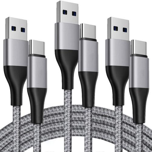 Lot de 3 Cble USB-C Rapide pour Samsung Galaxy A24 A23 A22 A03s A04s A12 A13 A14 - 1M Gris Nylon Tress