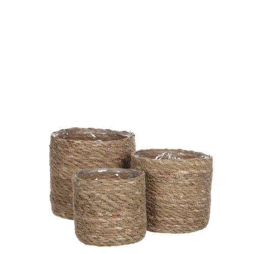 Lot De 3 Cache-Pots En Jonc De Mer Marron Clair H16