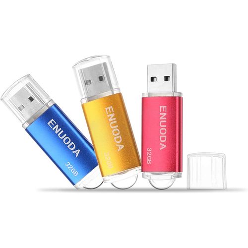 Lot de 3 Cl USB 32 Go USB 2.0 Flash Drive Stockage Rotation Disque Mmoire Stick (Bleu Jaune Rouge)