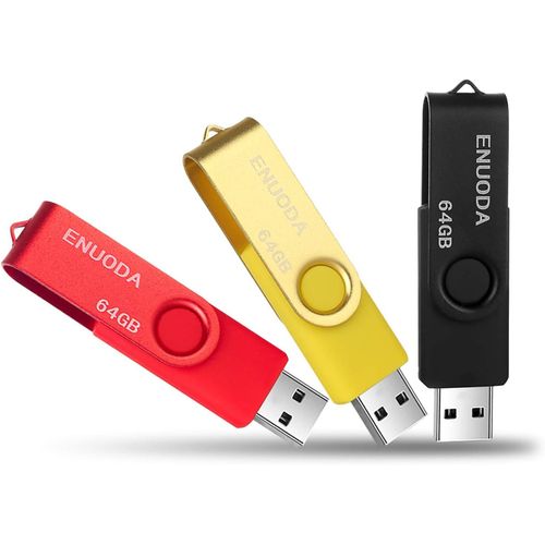 Lot de 3 Cl USB 64 Go USB 2.0 Flash Drive Stockage Rotation Disque Mmoire Stick avec Lumire LED (Noir Or Rouge)