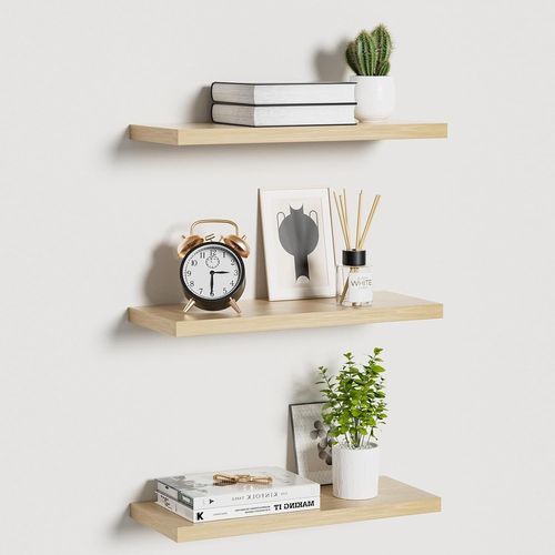 Lot De 3 tagres Murales Flottantes En Bois Blanc De 40 Cm Pour Chambre  Coucher, Salon, Bureau, Livre, Cuisine, Etc.[G610]