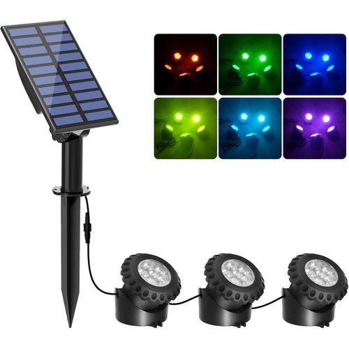 Lot De 3 Lampes Solaires Rvb Pour tang, 6 Led, clairage Sous-Marin, tanche Ip68, Lumire Amphibie Pour Aquarium, Jardin, Cour, Piscine, Fontaine, tang, Cascade