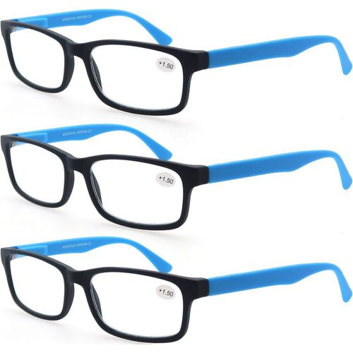 Lot De 3 Lunettes De Vue 2.25 (3 Bleu) Hommes Femmes Lunettes De Lecture Comfort Vision Nette Branches A Ressort Lunettes Loupe Rectangle