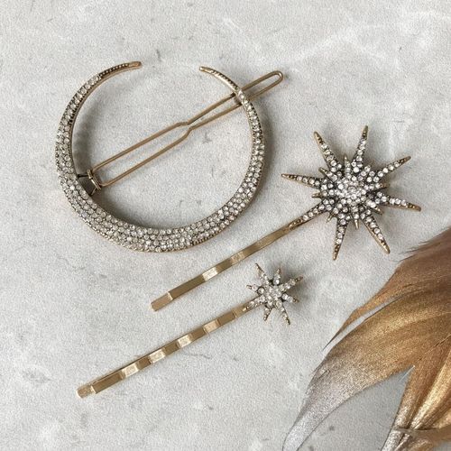 Lot De 3 Magnifiques pingles  Cheveux Avec Systme Solaire En Strass Pour Tous Les Styles De Cheveux | Lune Et toiles Scintillantes | Effet Diamant | Pinces  Cheveux En Cristal | Dcorations Pour