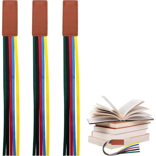 Lot De 3 Marque-Pages Avec 5 Rubans Multicolores Avec Ruban Marque-Page En Cuir Synthtique - Accessoires De Lecture - Marque-Page Pour Livres, Bureau, Lecture, Papier  Lettre Roman