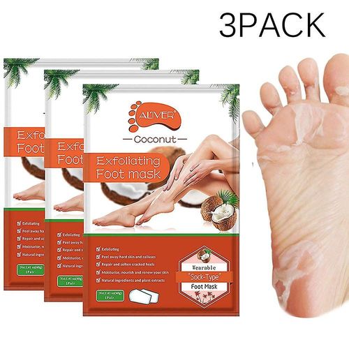 Lot De 3 Masques Exfoliants Pour Les Pieds  La Noix De Coco  Exfoliant Naturel Pour Des Pieds Doux Et Lisses | Routine De Soins Des Pieds Facile