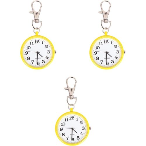 Lot De 3 Montres De Poche Rtro Chronographe Sport Porte-Cls Pour Hommes Et Femmes Montre Vintage Avec Pendentif Chane Collier Montre De Poche Jaune  La Mode