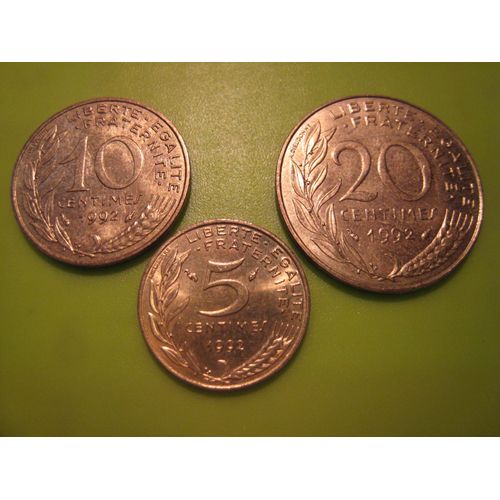 Lot De 3 Pices De Monnaie 5 - 10 Et 20 Centimes Marianne France 1992