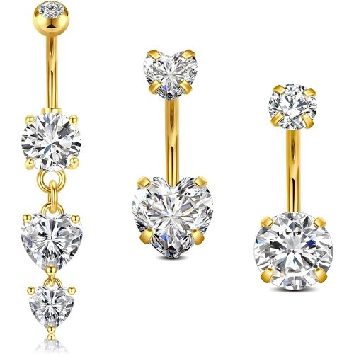 Lot De 3 Piercings De Nombril Argents Et Dors En Acier Chirurgical 14 G 10 Mm Piercing De Nombril Papillon C?ur Piercing De Nombril Piercing De Nombril Piercing De Nombril