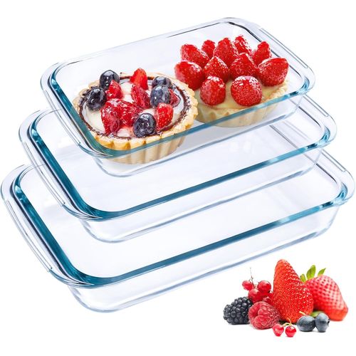 Lot De 3 Plat  Four Rectangulaire En Verre,1+1.5+2l,Plat  Lasagne Rectangulaire,Plat De Flan En Verre,Plat  Four Rectangulaire Avec Poignes
