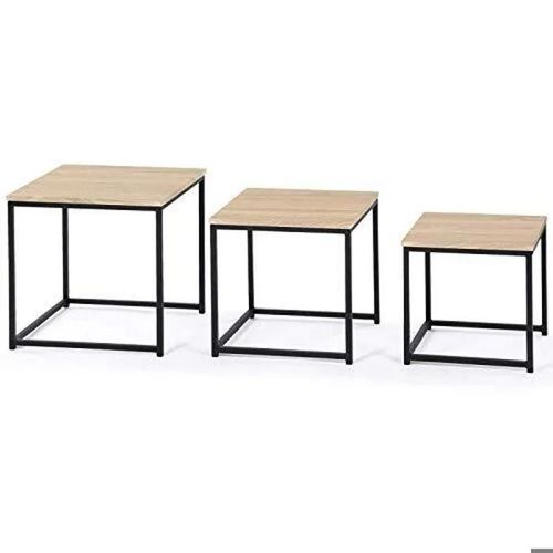 Lot De 3 Tables Basses Style Industriel Bois 35/40/45