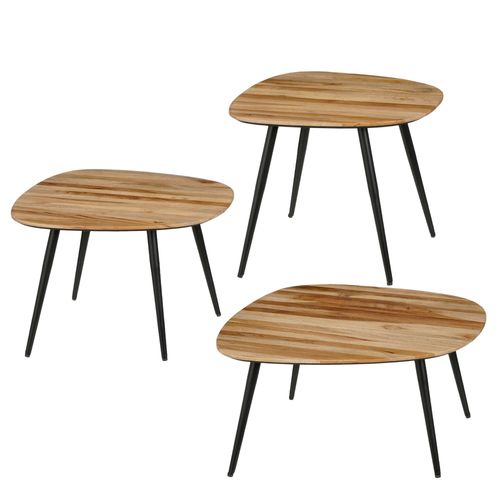 Lot De 3 Tables D'appoint En Bois Recycl Marron H34