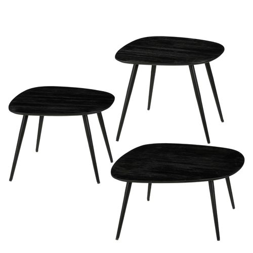 Lot De 3 Tables D'appoint En Bois Recycl Noir H34