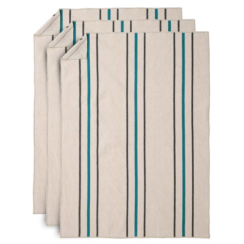 Lot De 3 Torchons De Cuisine 50x70 Cm 100% Coton Fil Teint Avec Points Bourdon Hoshi Bleu Lagon