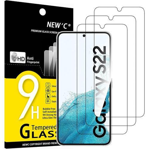 Lot De 3 Verre Tremp Pour Samsung Galaxy S22 5g Film Protection cran Sans Bulles D'air Ultra Rsistant 0,26mm Hd Ultra Transparent Duret 9h Glass