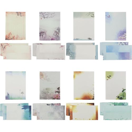 Lot De 32 Feuilles De Papier  Lettre Avec 16 Enveloppes, Papier  Lettre Vintage Avec Enveloppe, Papier  Lettre Avec Enveloppe, Papier  Lettre Ancien Avec Motif