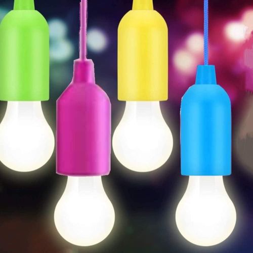 Lot De 4 Ampoules Led Colores Avec Cordon De Tirage,Portable  Piles Sur Une Lampe De Camping,Lampe  Suspendre Pour Fte,Mariage,Jardin Dcoration Blanc Froid [Classe nergtique A++]