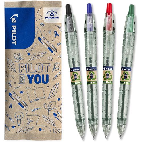 Lot De 4 B2p Ecoball 1mm,Stylo-Bille Rtractable Et Rechargeable,Fabriqu  Partir De Plastique Rutilis,Begreen,Noir,Bleu,Rouge,Vert,Pointe Moyenne