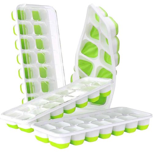Lot De 4 Bacs  Glaons, Bacs  Glaons Flexibles En Silicone  Dgagement Facile Pour 14 Glaons Avec Couvercle Amovible Anti-claboussures, Bacs  Glaons Empilables Avec Couvercles Pour Coq