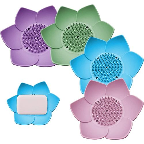 Lot De 4 Botes  Savon Avec Porte-Savon En Silicone Auto-Drainant Pour Un Nettoyage Facile, Antidrapant Et Garde Le Savon Sec Et Propre Pour La Salle De Bain, La Cuisine, La Douche, Le Comptoir