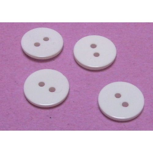 Lot De 4 : Bouton  2 Trous - Rsine Blanc Luisant Faon Nacre - Diamtre 12,4 Mm X Ep. 2,1 M