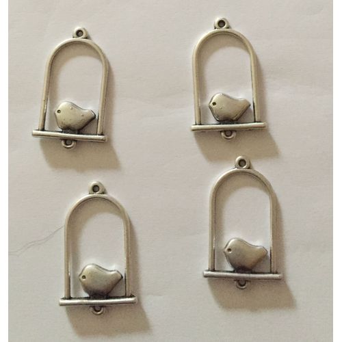 Lot De 4 Breloques Cage  Oiseaux