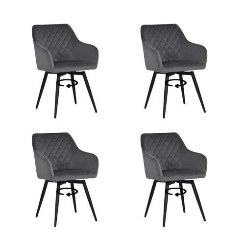 Lot De 4 Carlo-Swi Chaise De Salle  Manger Pivotante En Velours Matelass- Gris