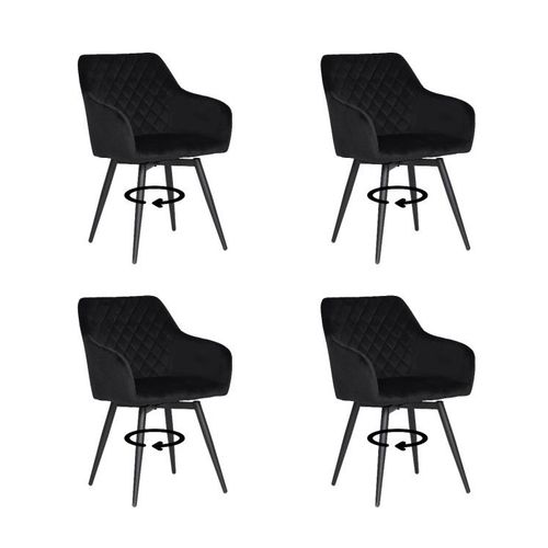 Lot De 4 Carlo-Swi Chaise De Salle  Manger Pivotante En Velours Matelass- Noir