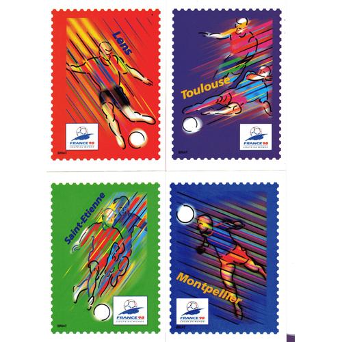 Lot De 4 Cartes Postales Pr-Timbres Coupe Du Monde De Football 1998